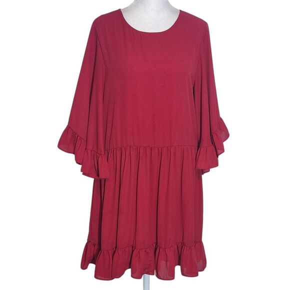 Caramela Red Ruffle Trim Mini Dress Size Small Oversized Red Mini Dress - Picture 1 of 10
